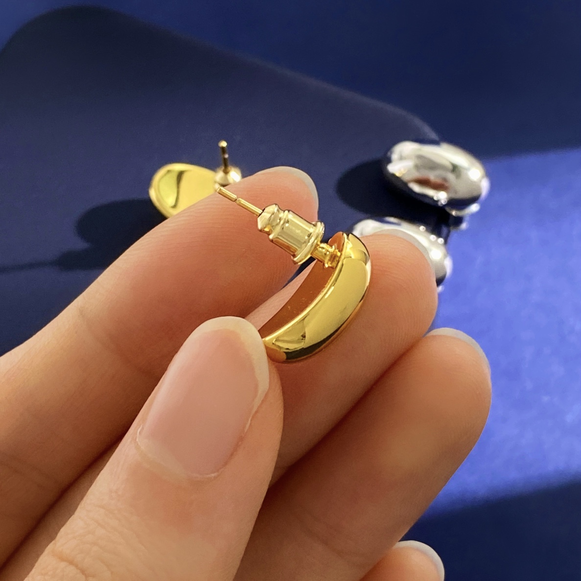 OJE0006  Metal smooth peas oval stud earrings - ccjewelryacc