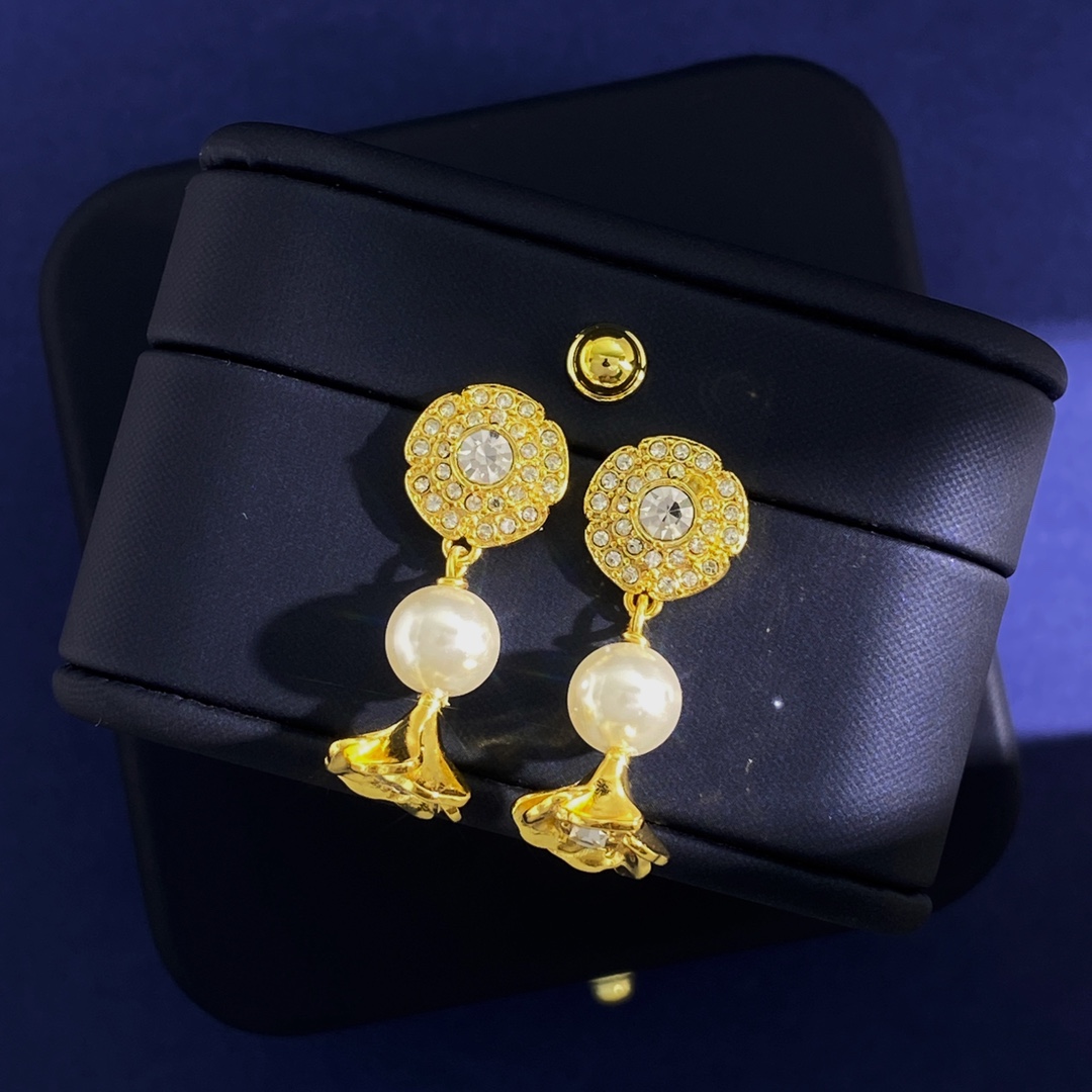 OJE0004  Metal Gold lotus pearl drop earrings - ccjewelryacc