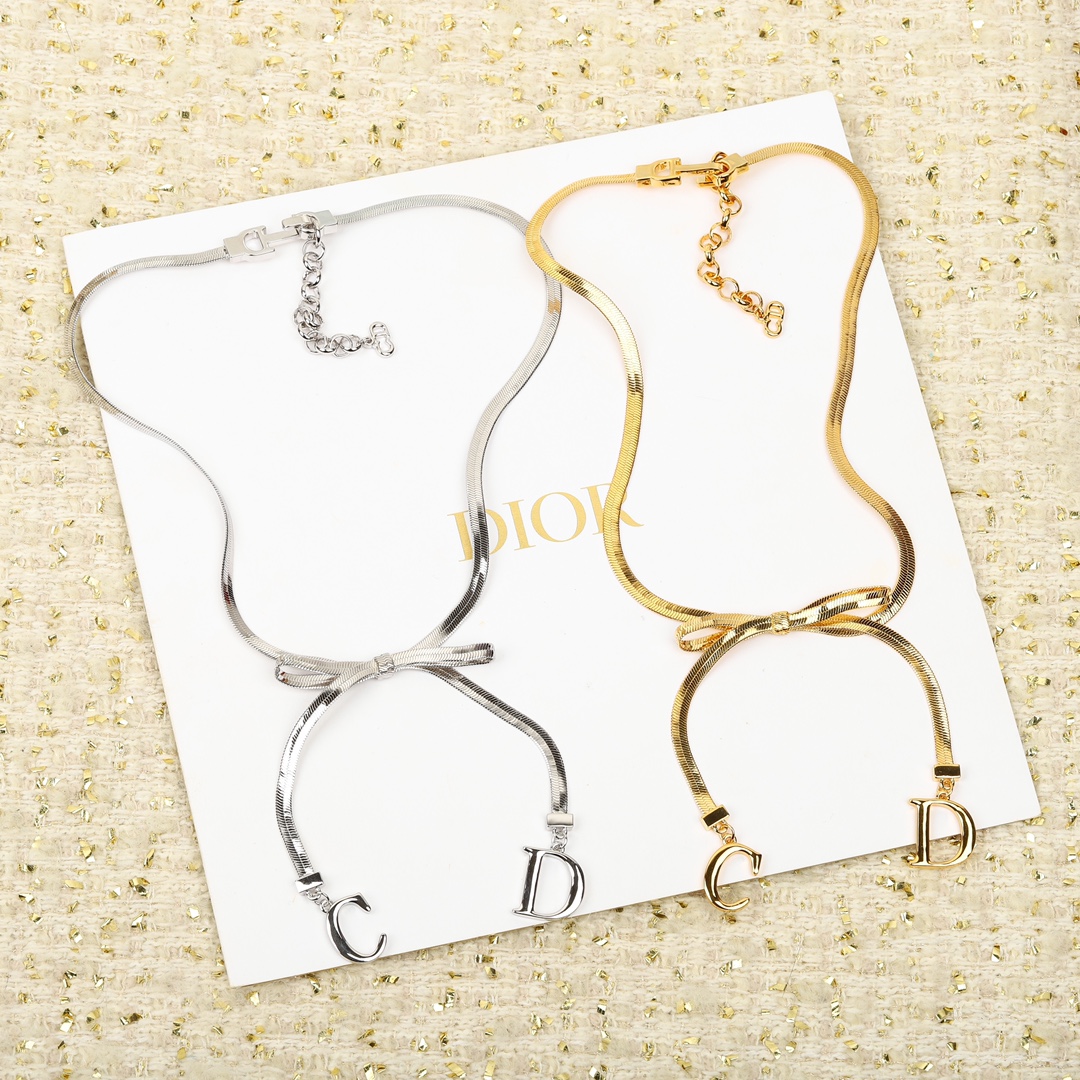CDN336 CD letter bowknot snake chain choker Necklace - ccfashionjewelry