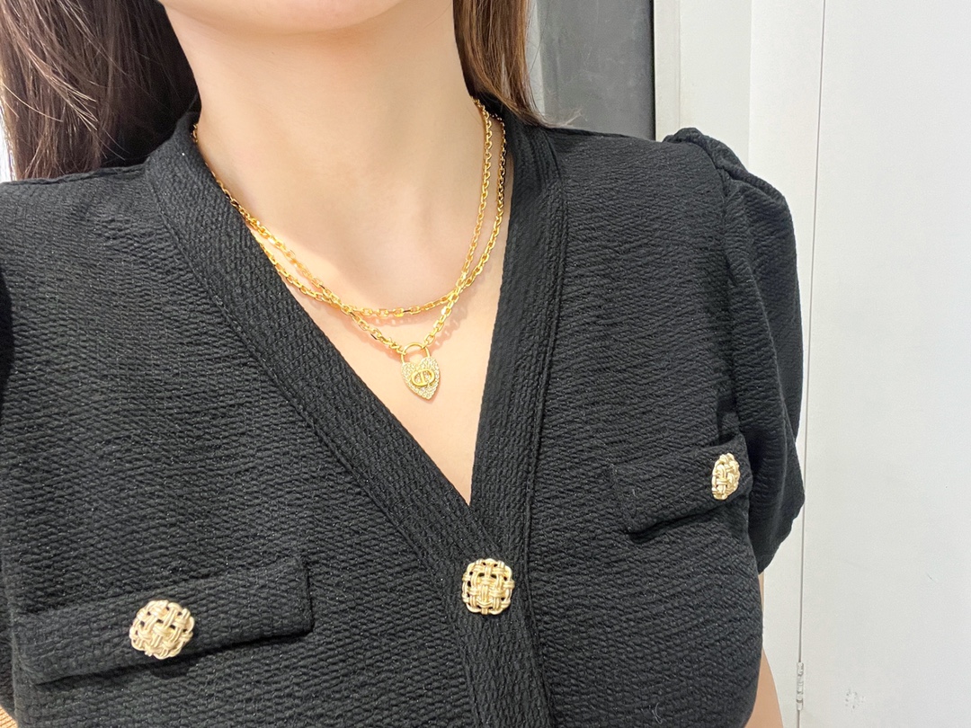 CDN338 CD Swarovski crystal Heart double-deck Necklace - ccjewelryacc