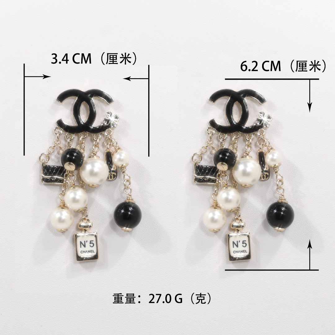 BCB334 Black enamel CC Logo with perfume bottle bag pearls charm Brooch pin - ccjewelryacc