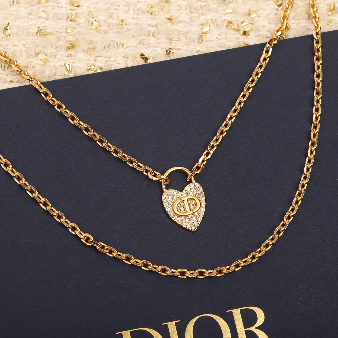 CDN338 CD Swarovski crystal Heart double-deck Necklace - ccjewelryacc