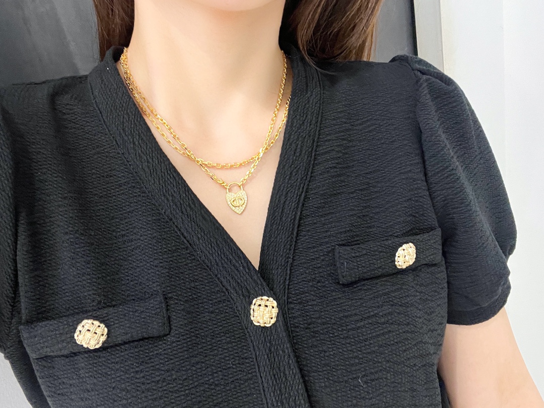 CDN338 CD Swarovski crystal Heart double-deck Necklace - ccjewelryacc