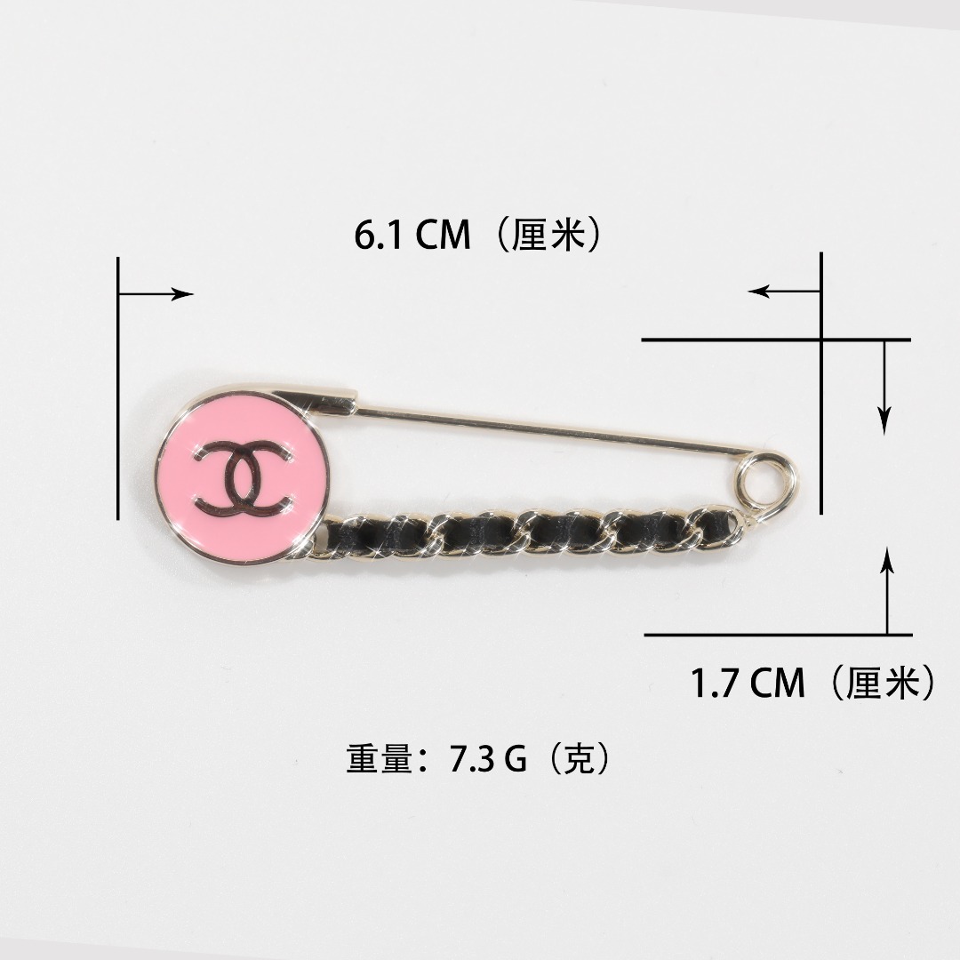 BCB410 Pink enamel with leather safety pin brooch - ccjewelryacc