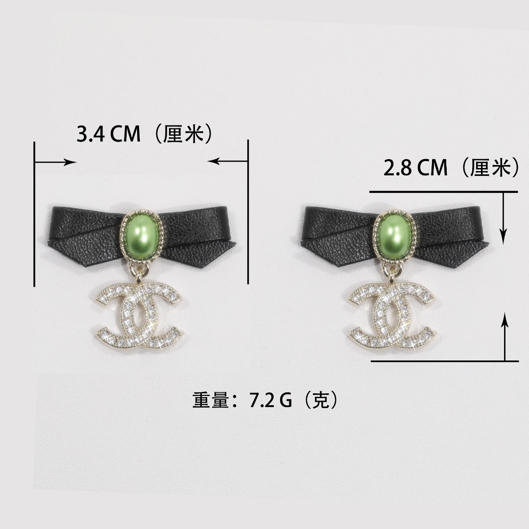 CCN494  Leater bowknot oval color glass bead with crystal cc logo pendant necklace - ccjewelryacc