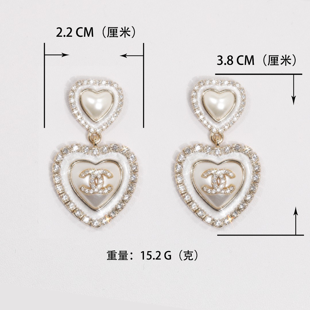 CCE796 Double Heart pearl crystal Drop earrings - ccjewelryacc