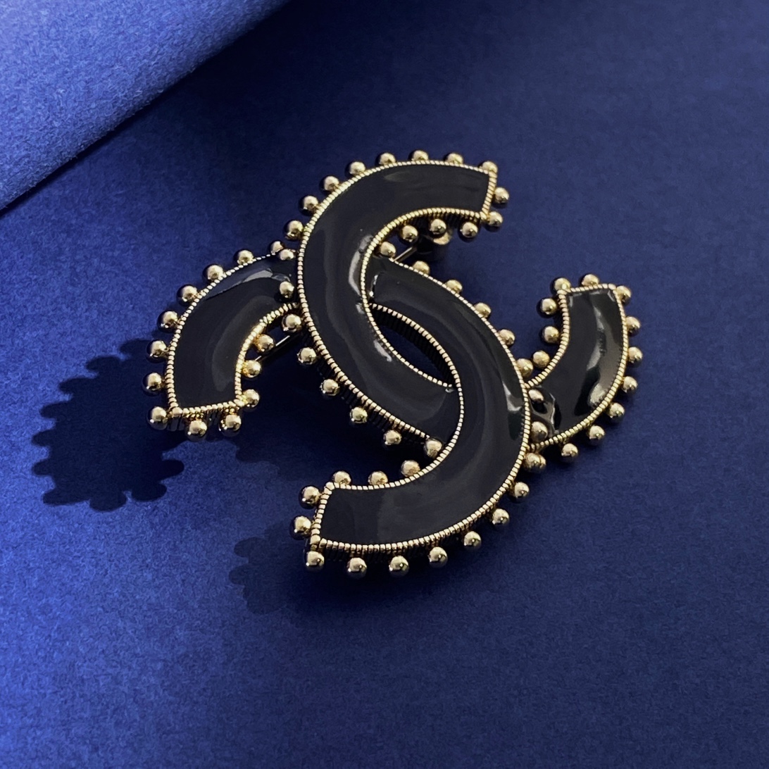 BCB087 Black enamel CC brooch - ccjewelryacc