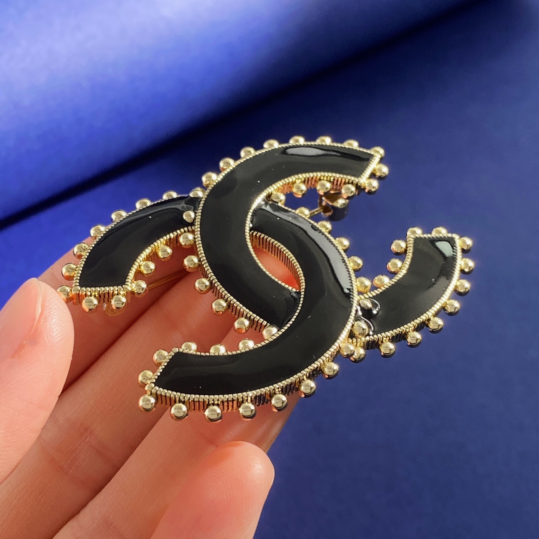 BCB087 Black enamel CC brooch - ccjewelryacc