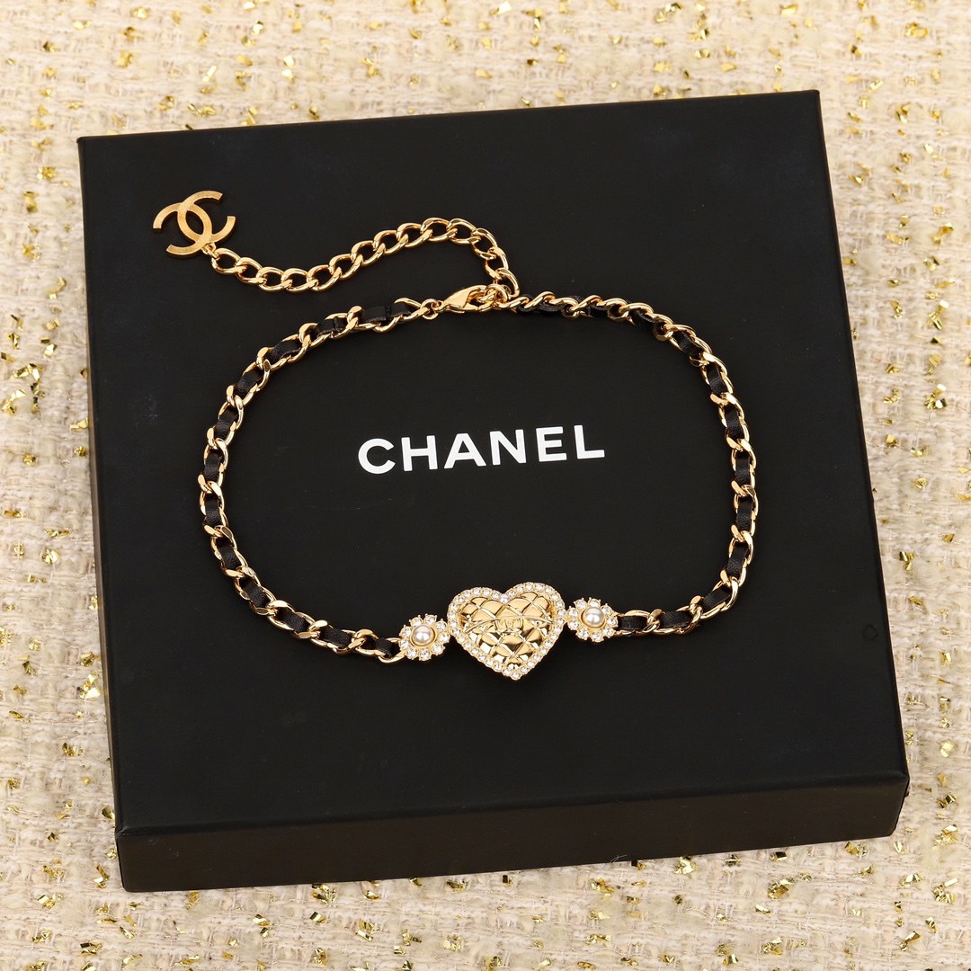 CCN440 24A metal and leather heart choker necklace - ccfashionjewelry