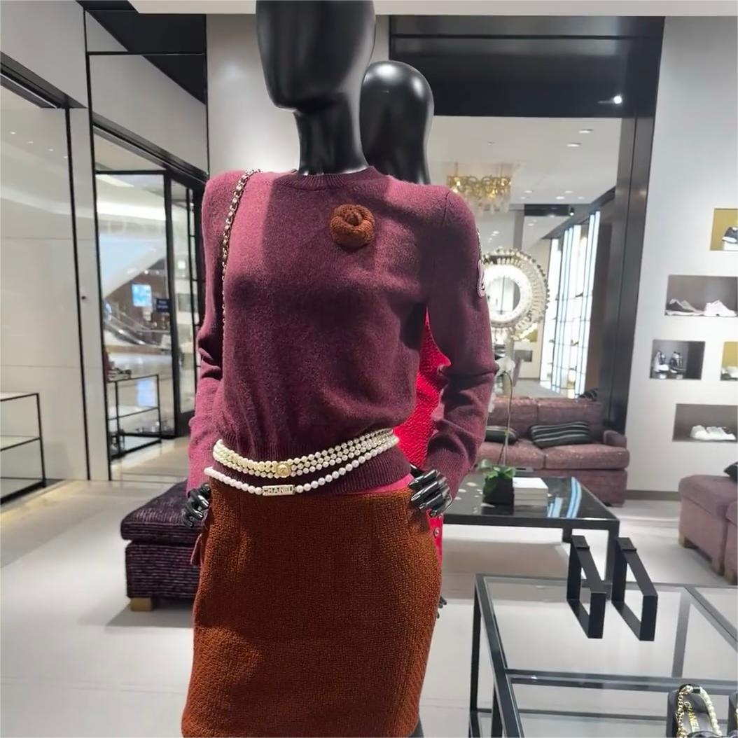 CCW073 Pearls chain with button cc logo waist chain belt - ccjewelryacc