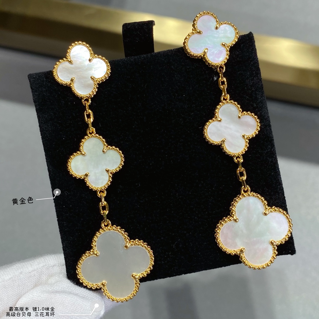 VCEV003 18k gold VCA 3 Motifs Magic Alhambra earrings clip - ccjewelryacc