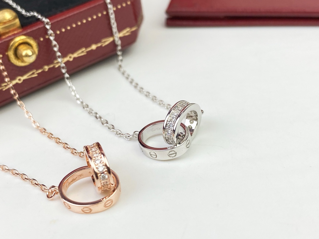 CTN005 LOVE pendant Necklace, half-paved - ccjewelryacc