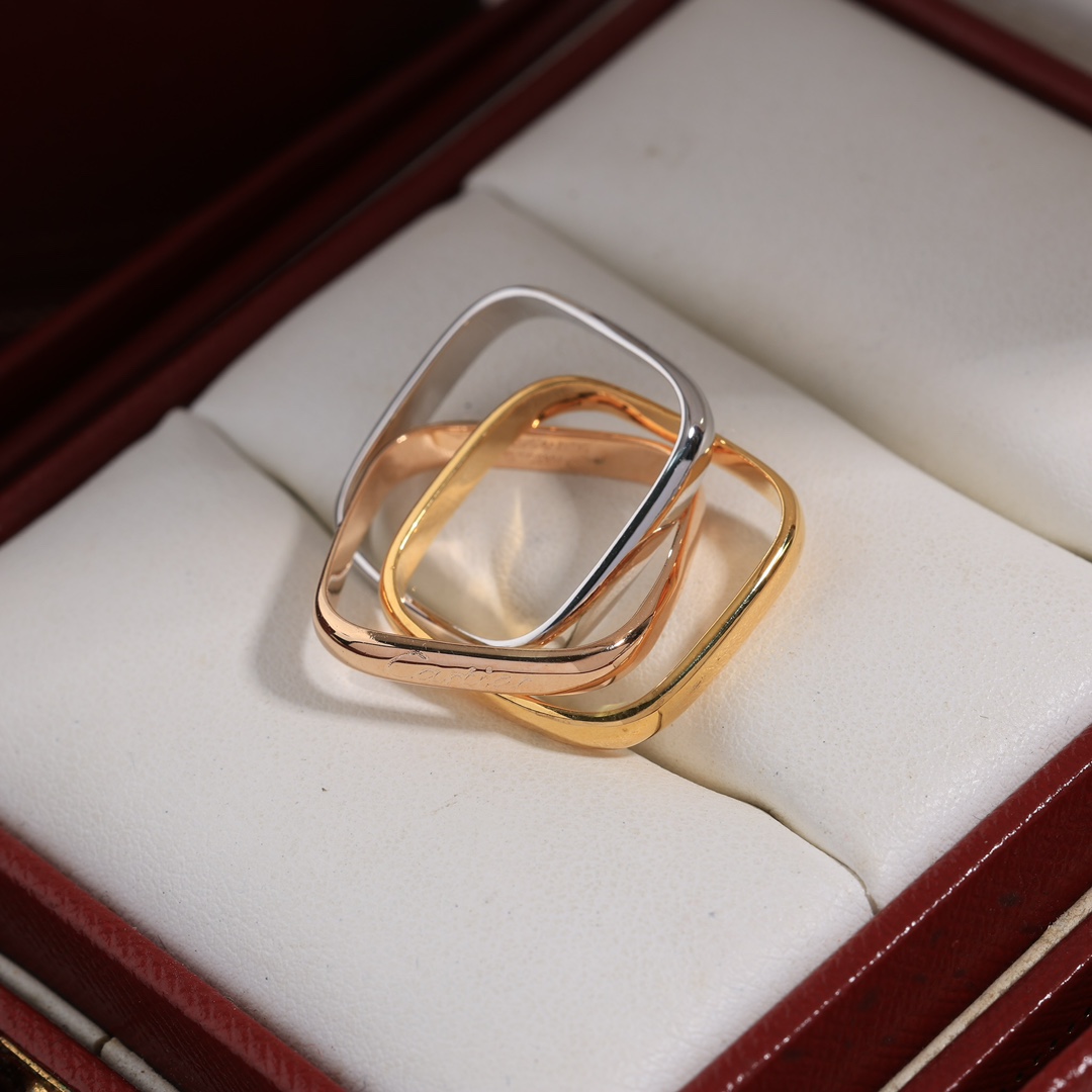 CTRV003 V-Gold Three color square circle trinity Ring - ccfashionjewelry