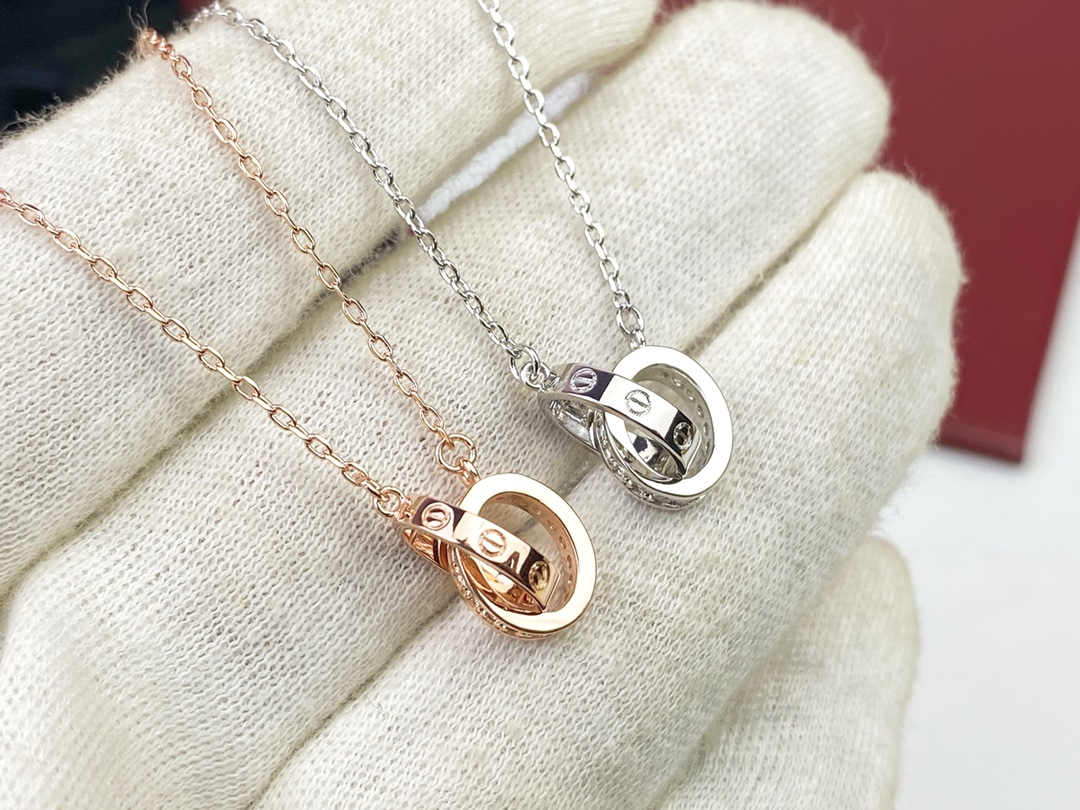 CTN005 LOVE pendant Necklace, half-paved - ccjewelryacc