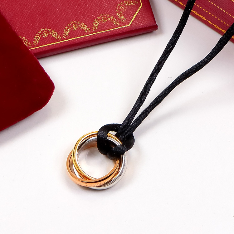 CTN027 Trinity pendant necklace With black rope - ccfashionjewelry