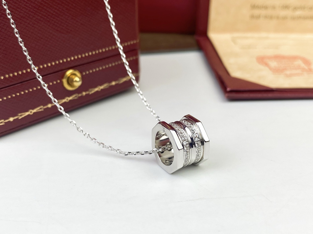 CTN019 Ecrou de Screw cap with diamond pendant necklace - ccfashionjewelry
