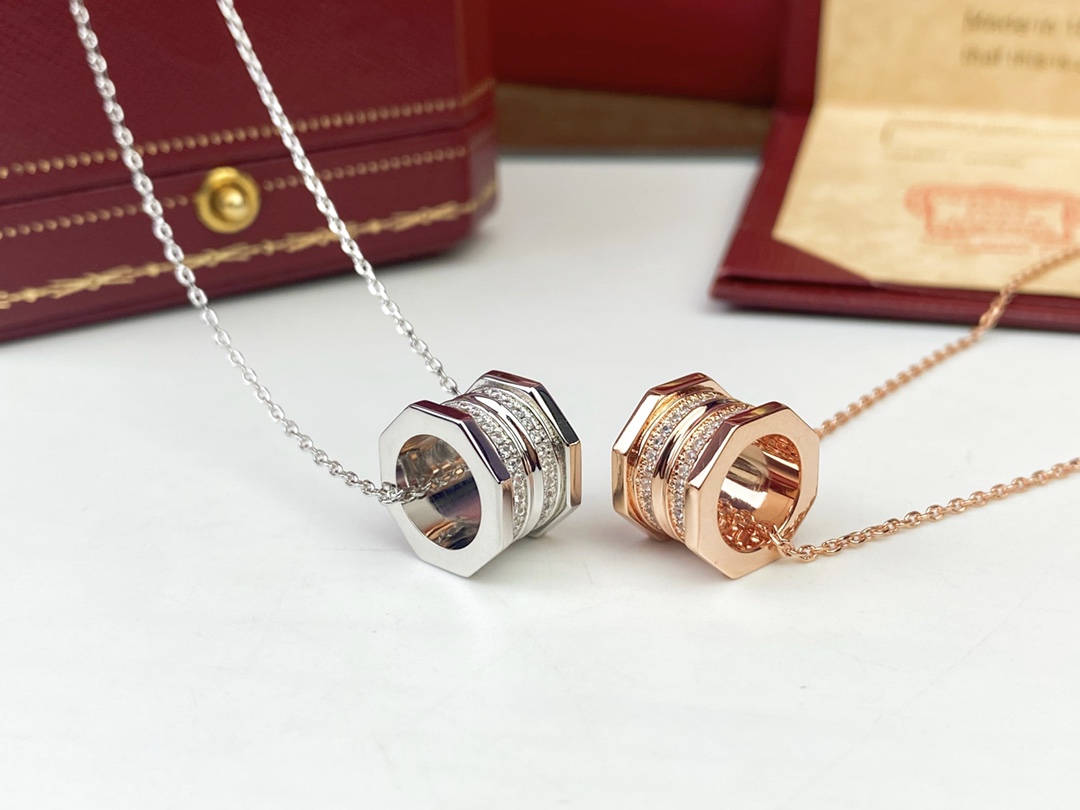 CTN019 Ecrou de Screw cap with diamond pendant necklace - ccfashionjewelry