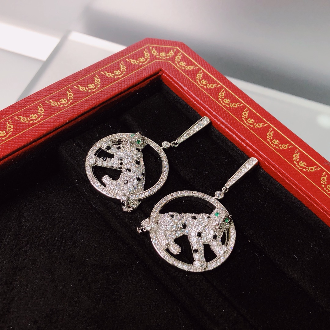 CTE027 Full diamond leopard panther drop earrings - ccjewelryacc