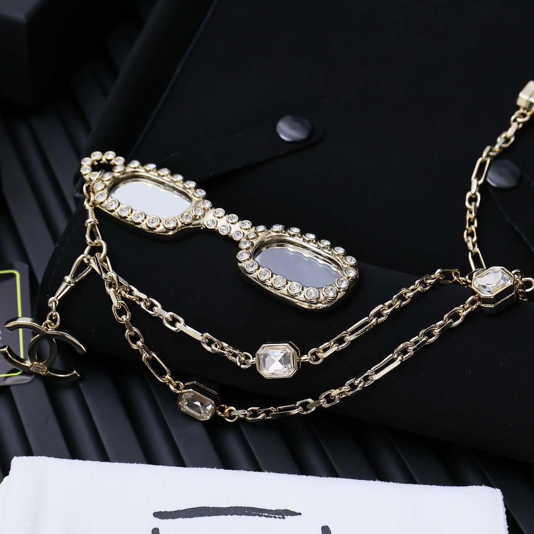 CCL341 CC 6 square zircon Charm Magnifying Glasses long necklace - ccjewelryacc