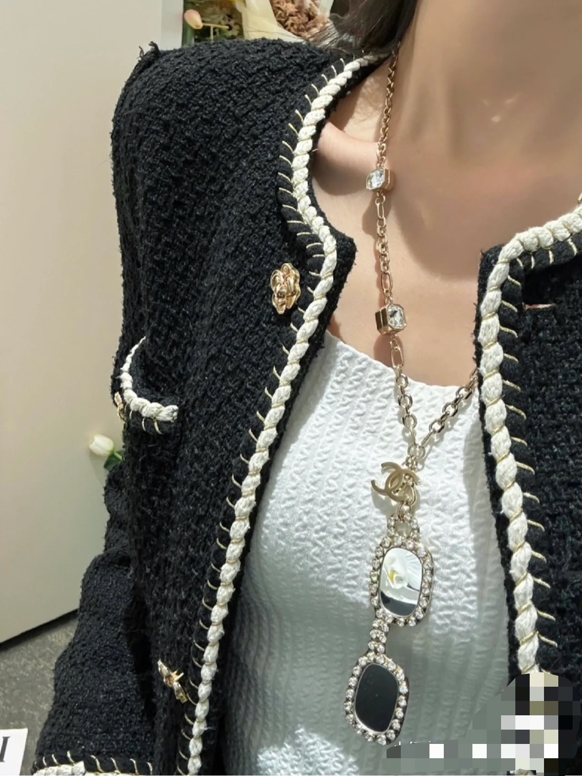 CCL341 CC 6 square zircon Charm Magnifying Glasses long necklace - ccjewelryacc