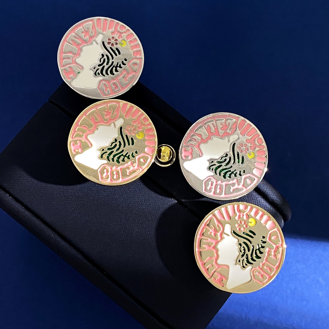 CCE819 Color metal enamel pink coco heard stud earrings - ccfashionjewelry