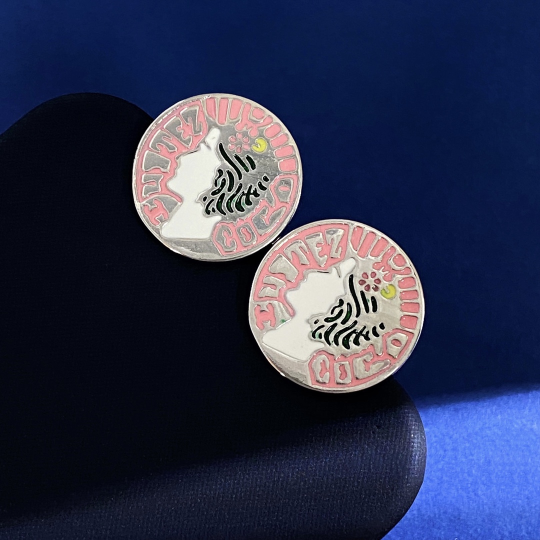 CCE819 Color metal enamel pink coco heard stud earrings - ccfashionjewelry