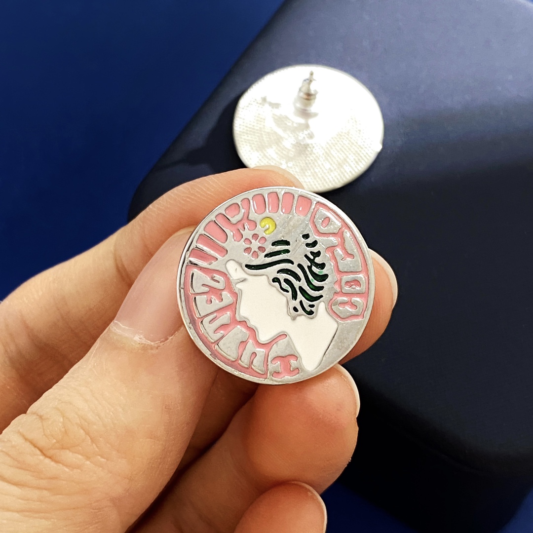 CCE819 Color metal enamel pink coco heard stud earrings - ccjewelryacc