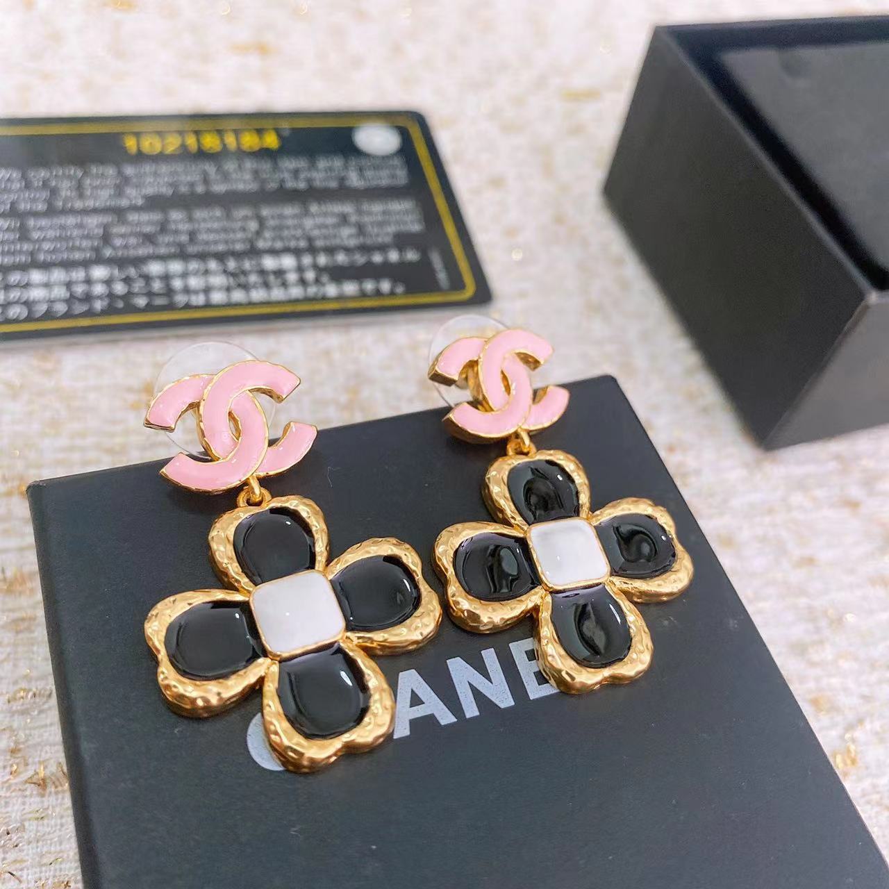 CCE213 CC Logo four leaf clover camellia flower earrings - ccjewelryacc