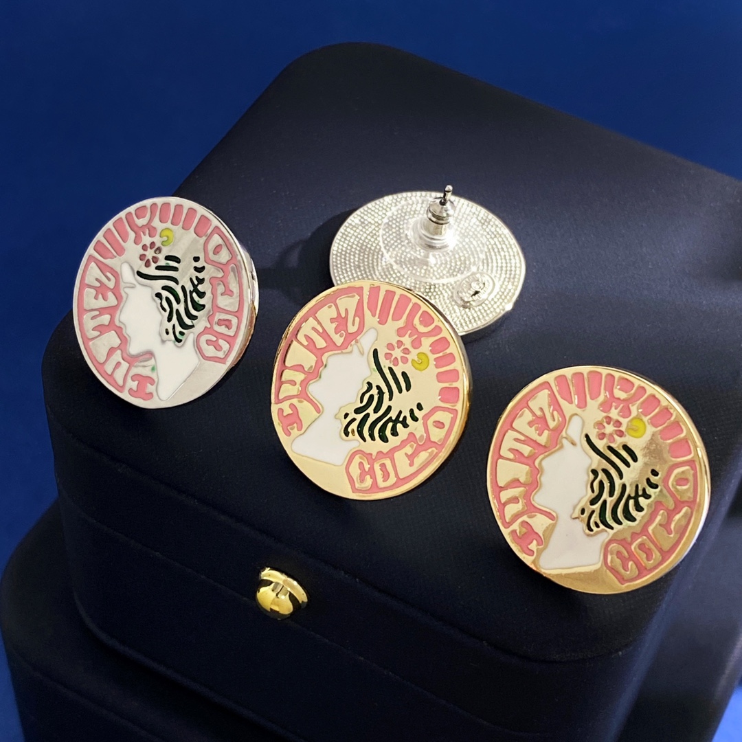 CCE819 Color metal enamel pink coco heard stud earrings - ccjewelryacc