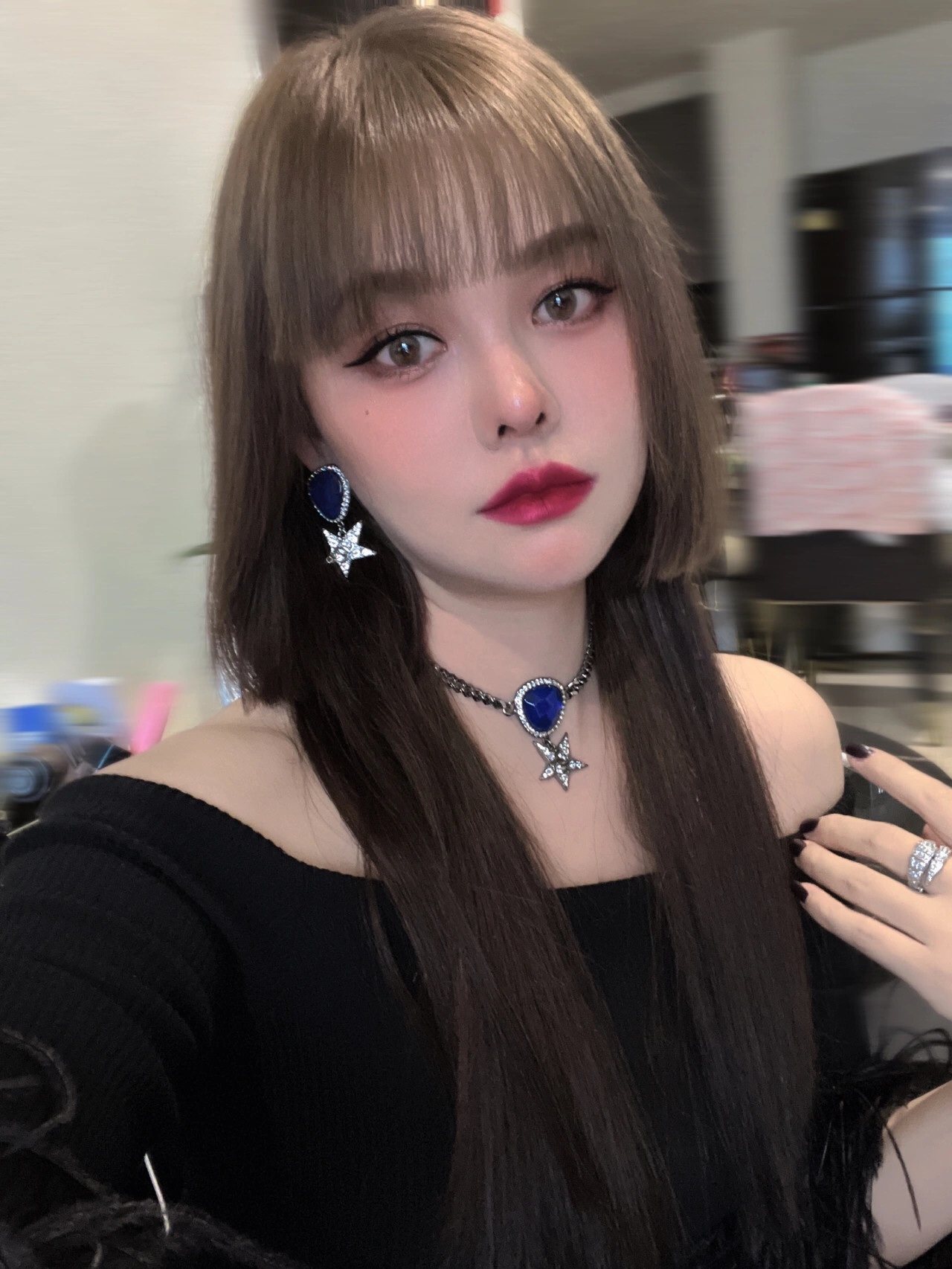 CCN504 Blue gemstone star with cc logo black necklace - ccjewelryacc