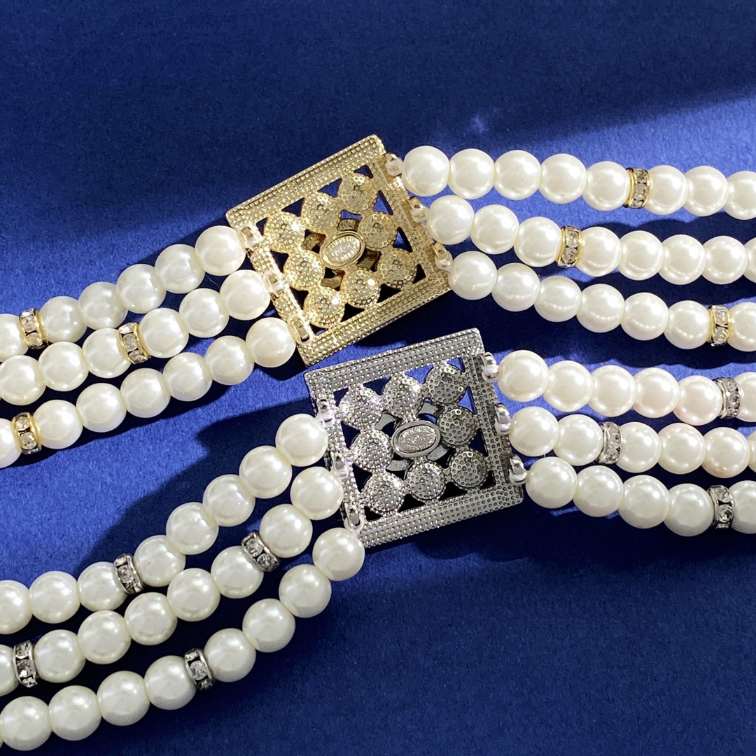 CCN076 Three layers pearl with square pendant choker necklace - ccjewelryacc