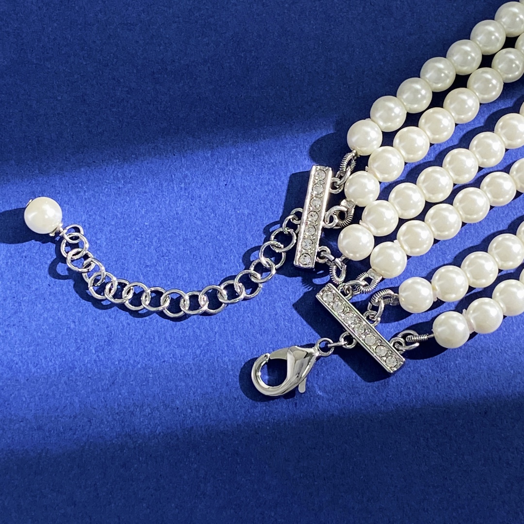 CCN076 Three layers pearl with square pendant choker necklace - ccjewelryacc