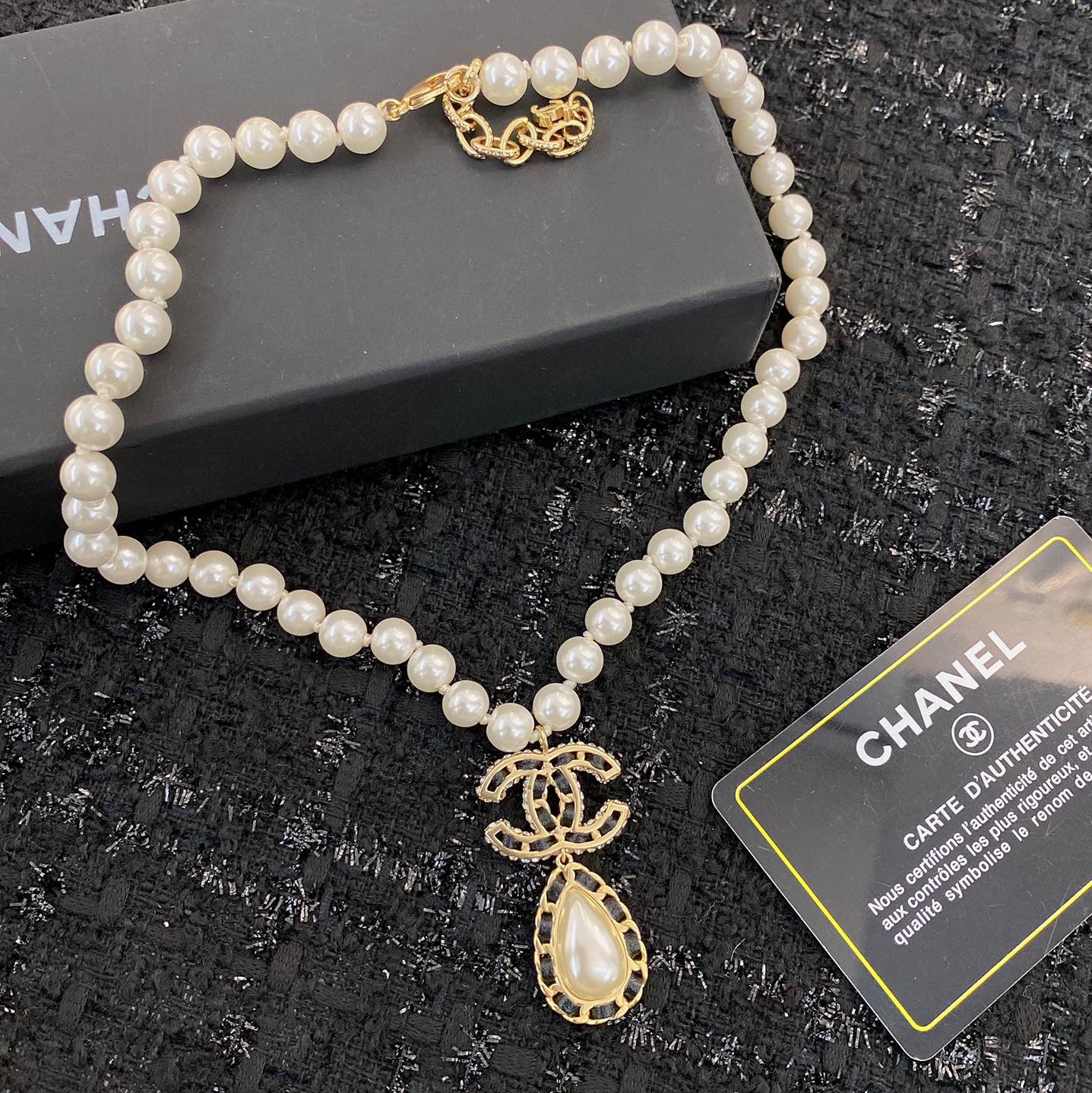 CCN511 Pearl Chain Metal leather drop pendant necklace - ccjewelryacc