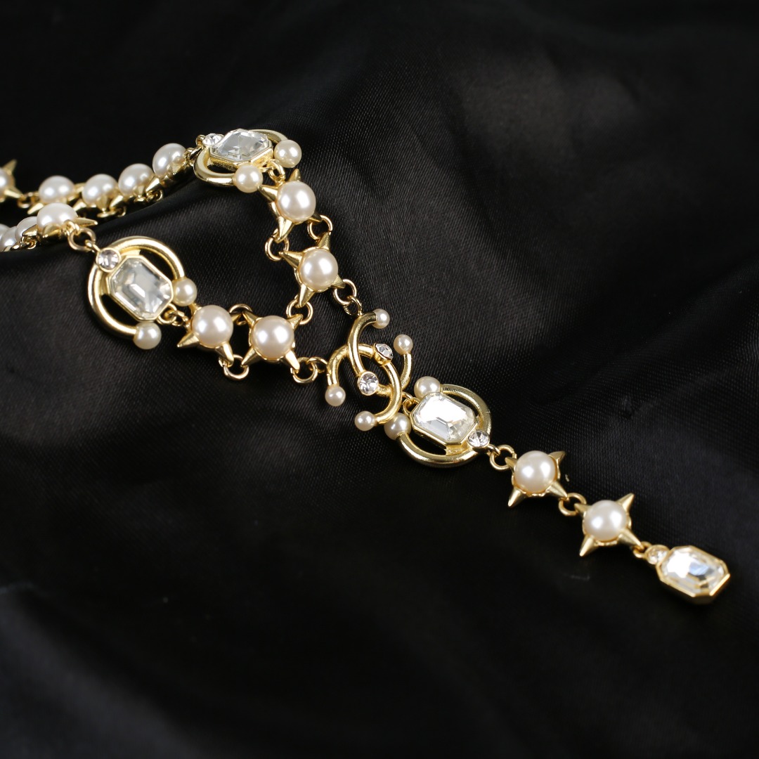 CCN516 Pearls and diamond Y necklace - ccjewelryacc