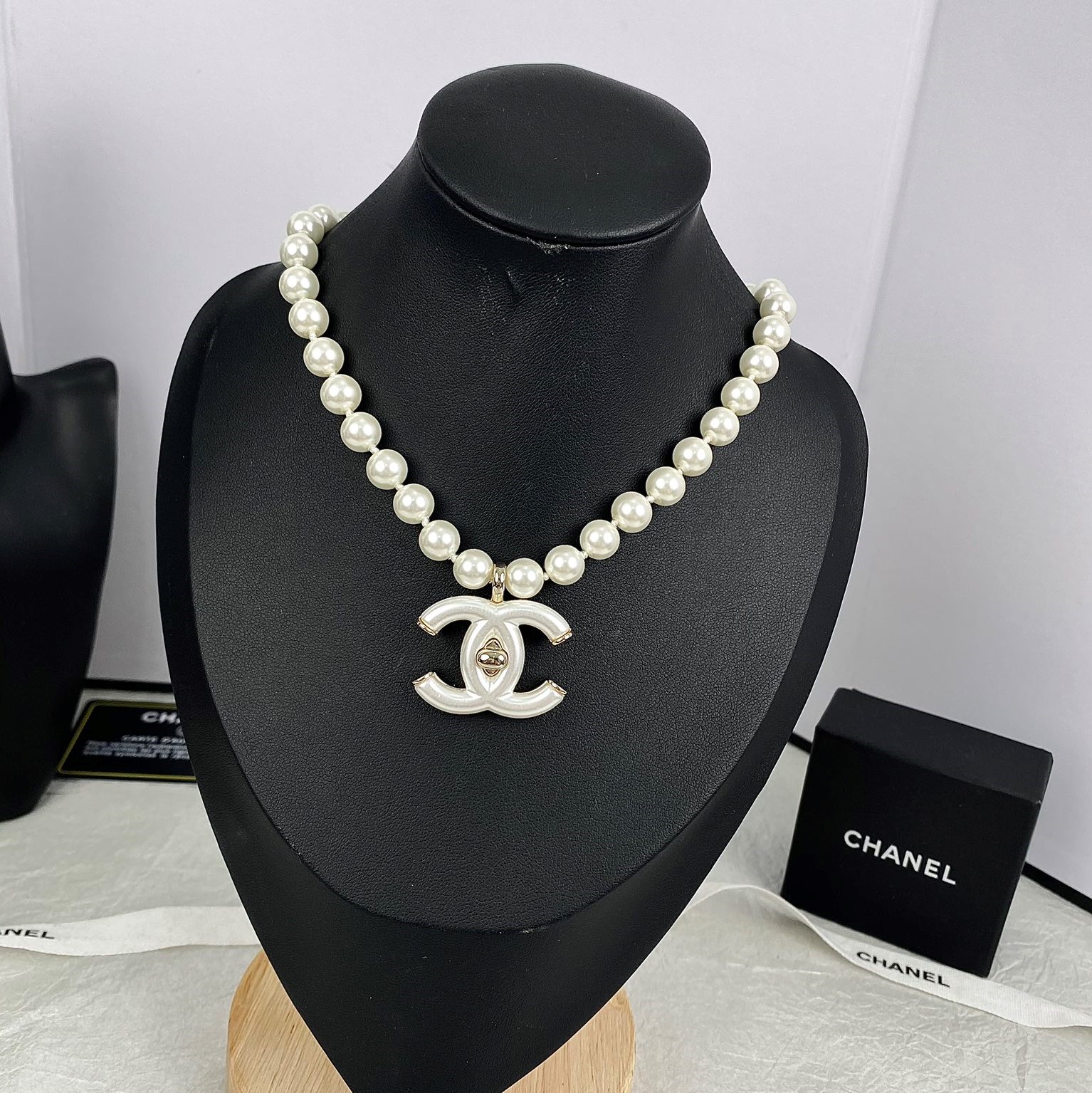 CCN507 coco pearl double c necklace - ccjewelryacc