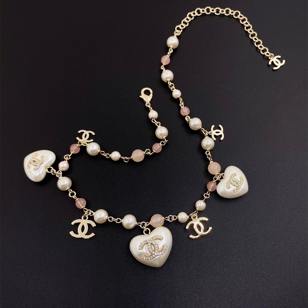 CCN513 Pearl heart charm choker necklace - ccjewelryacc