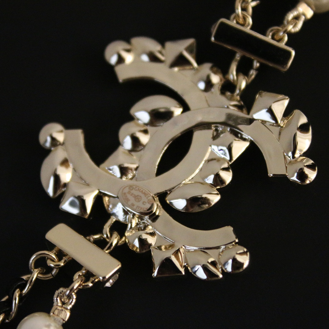 CCN203 Pearl And leather chain Double-deck CC Choker Necklace - ccjewelryacc