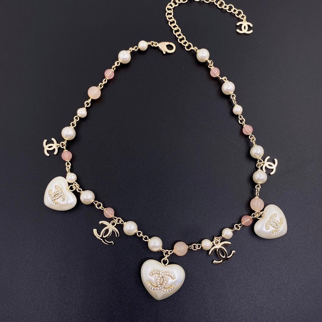 CCN513 Pearl heart charm choker necklace - ccjewelryacc