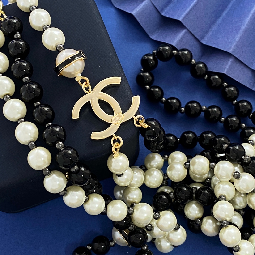 CCL067 White and black pearls long chain sweather necklace - ccjewelryacc