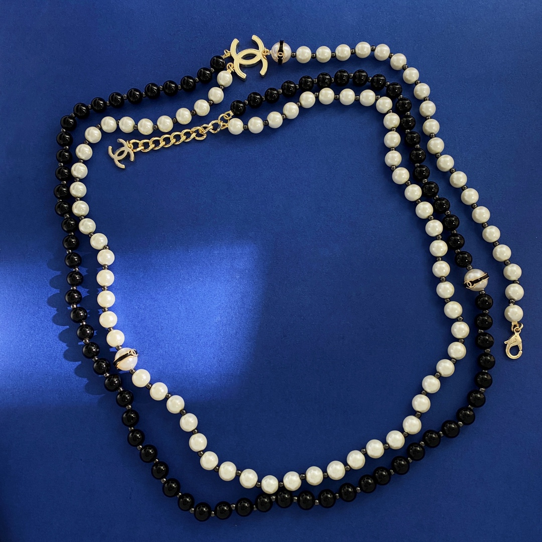 CCL067 White and black pearls long chain sweather necklace - ccjewelryacc