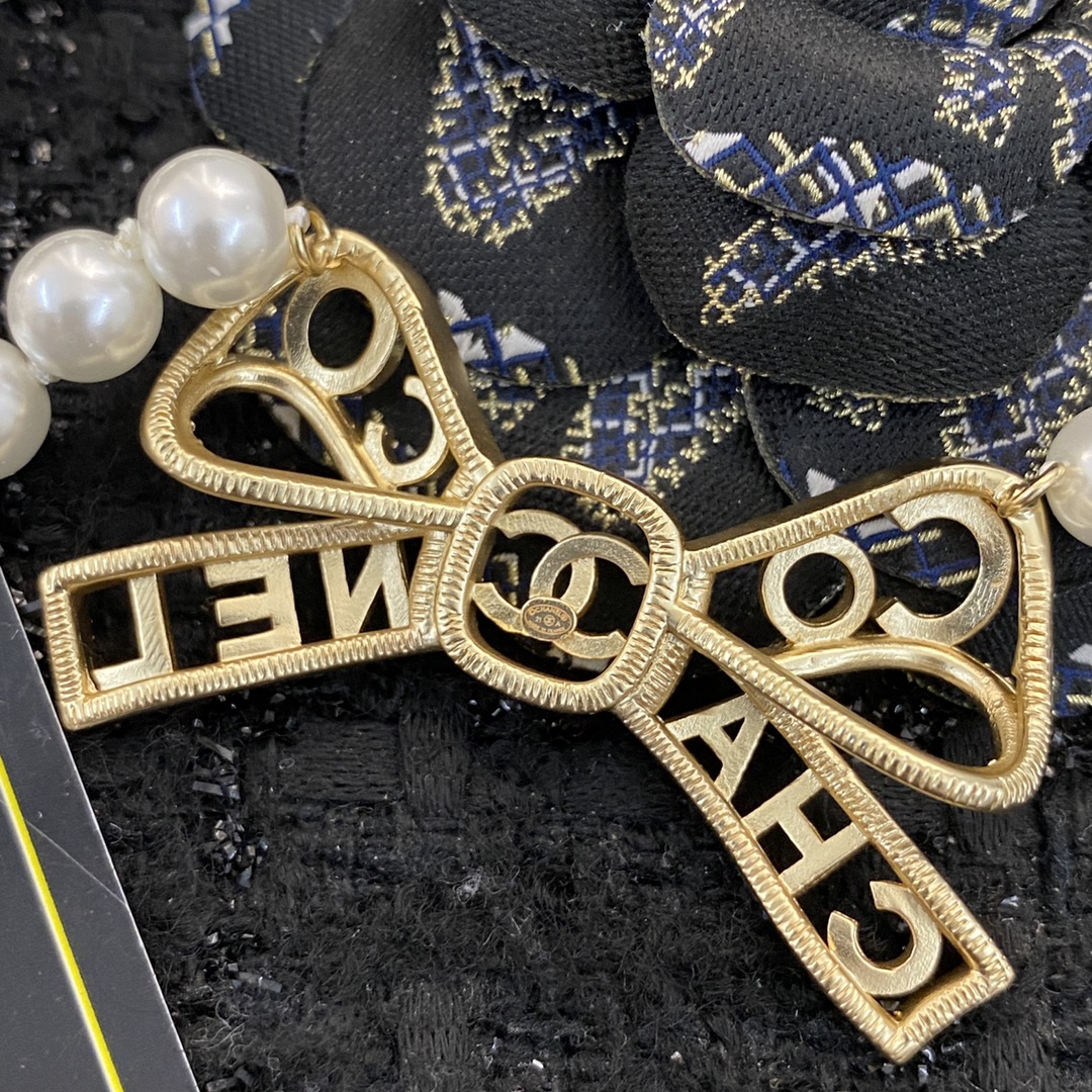 CCN510 Pearl Chain Metal Bow pendant necklace - ccjewelryacc