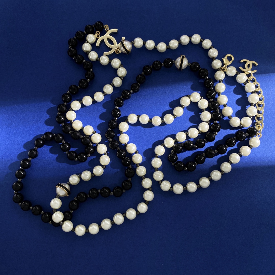 CCL067 White and black pearls long chain sweather necklace - ccjewelryacc