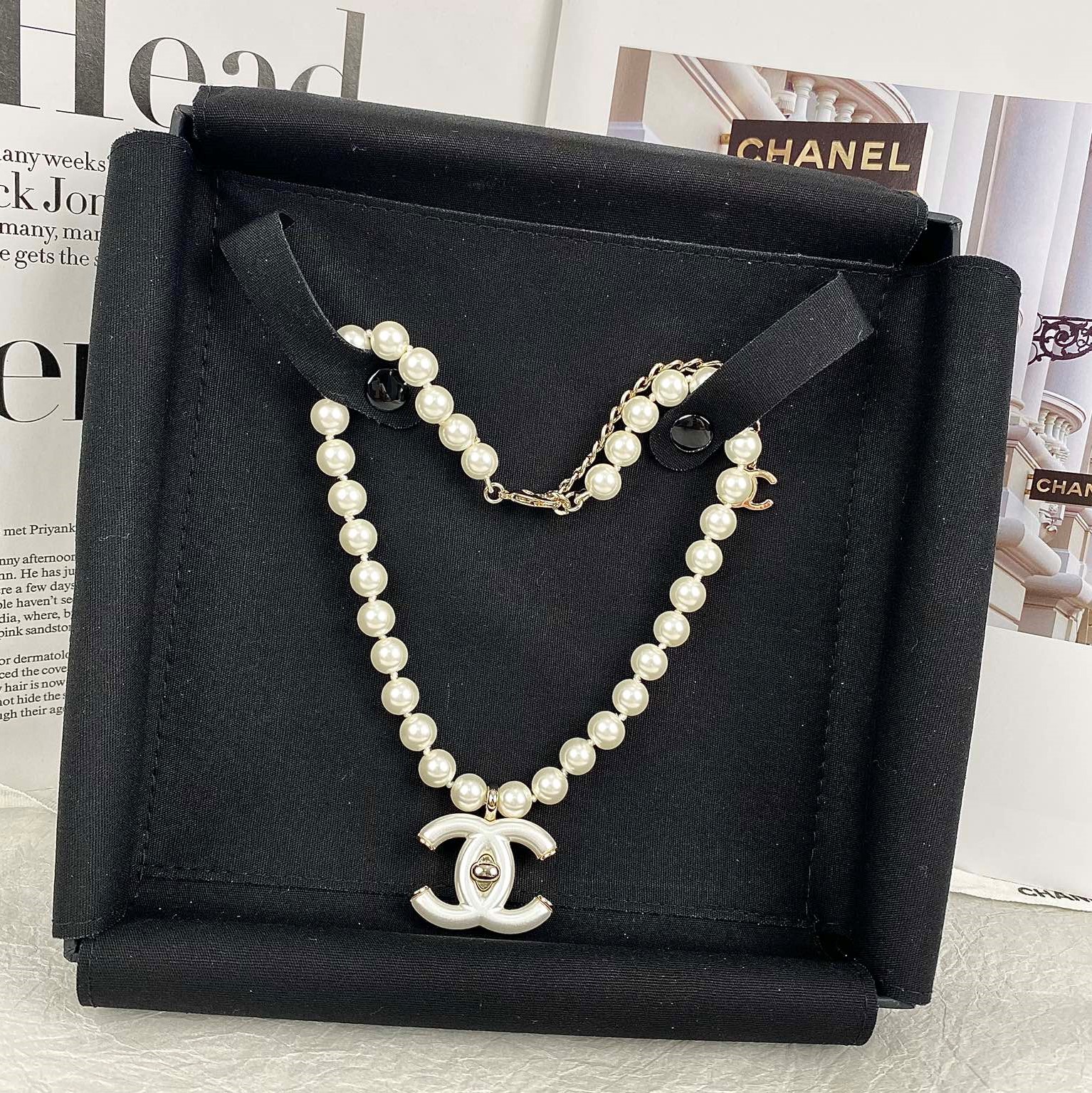 CCN507 coco pearl double c necklace - ccjewelryacc