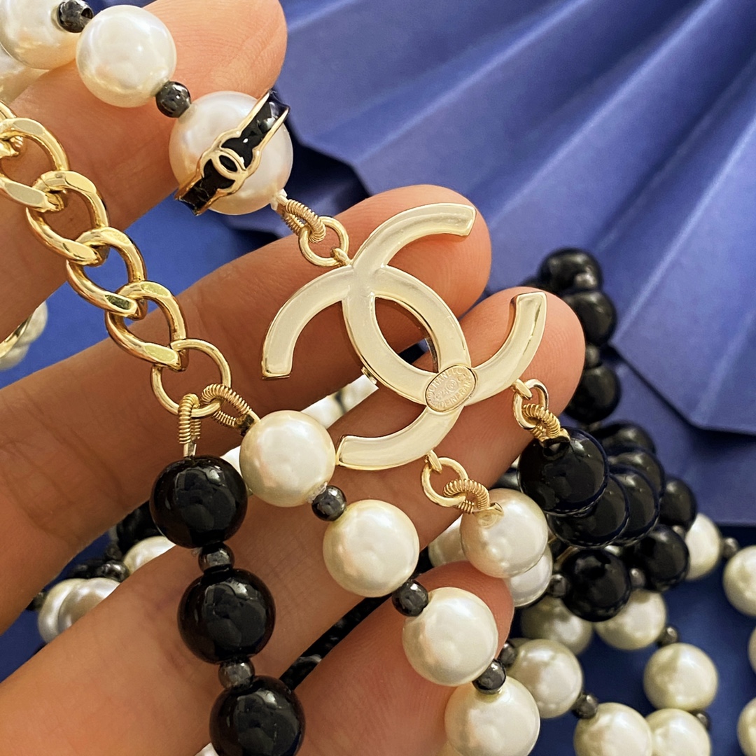 CCL067 White and black pearls long chain sweather necklace - ccjewelryacc