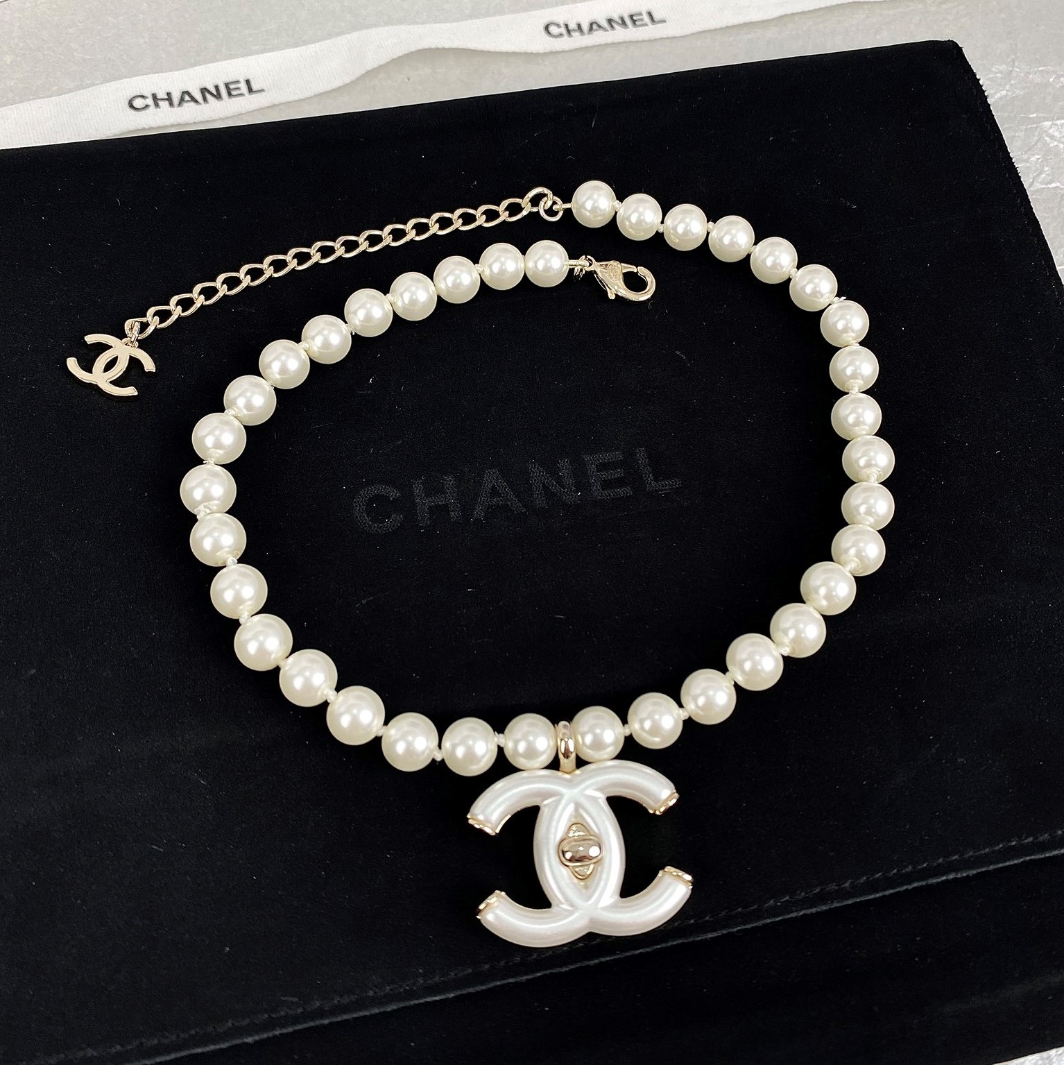 CCN507 coco pearl double c necklace - ccjewelryacc