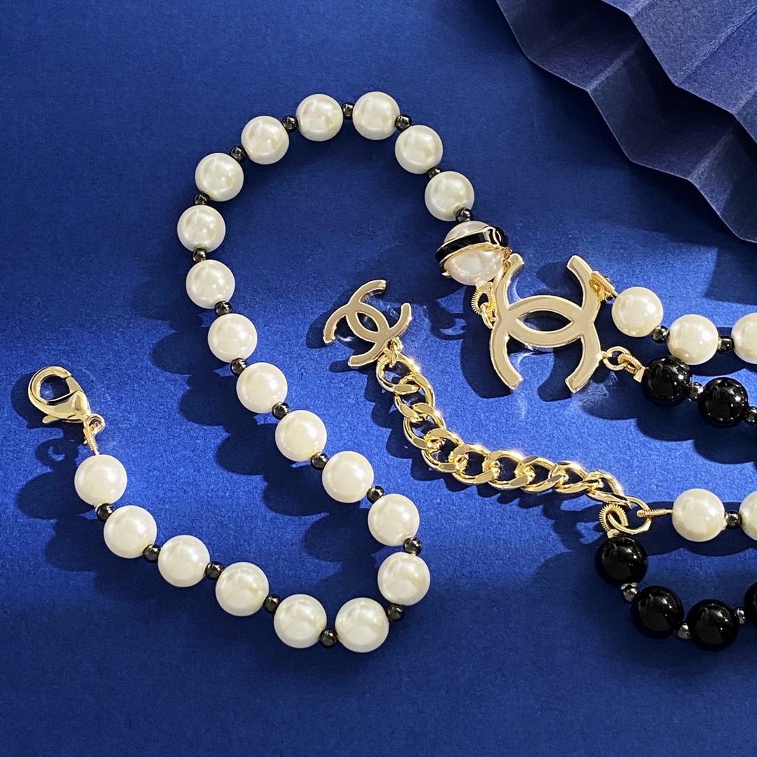 CCL067 White and black pearls long chain sweather necklace - ccjewelryacc