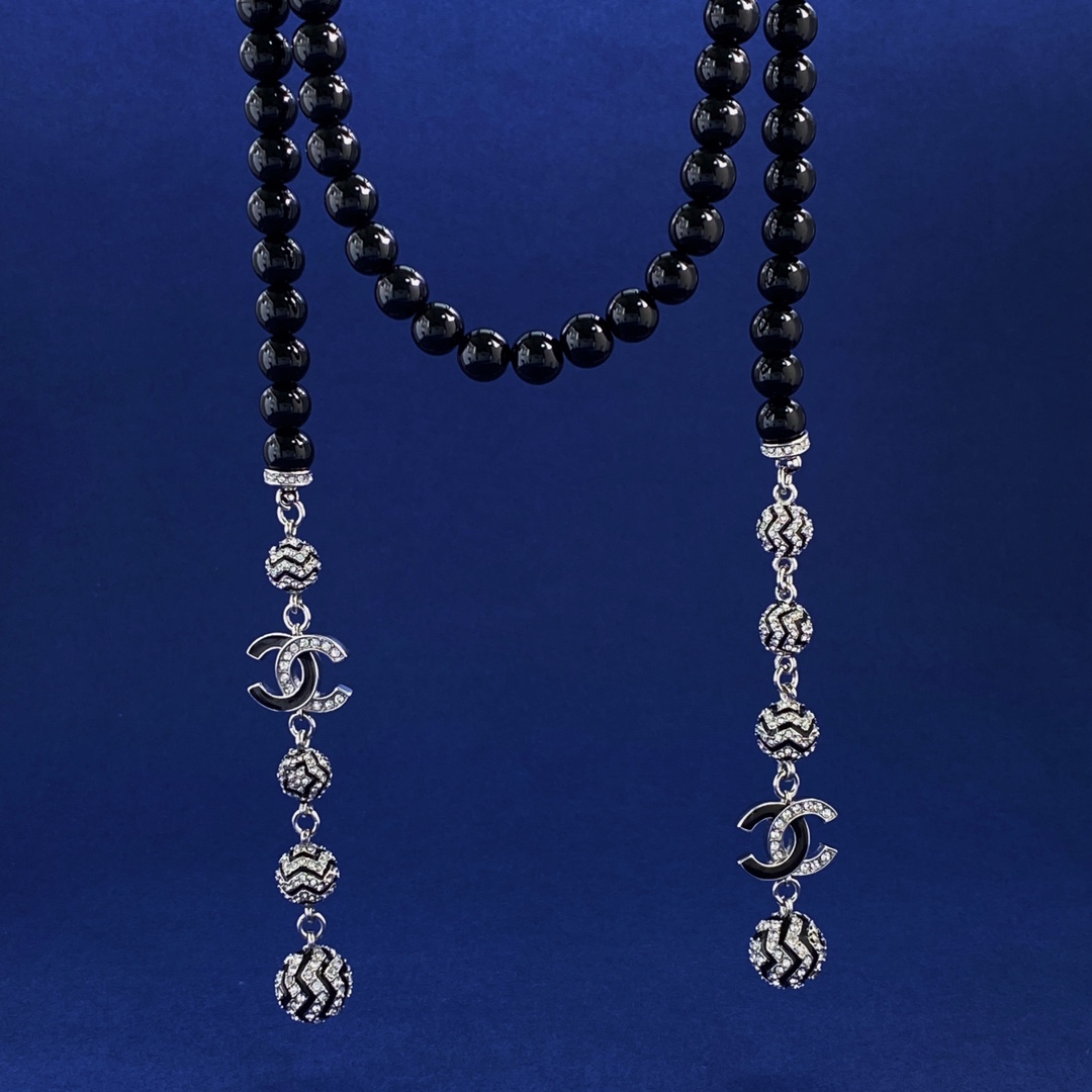 CCL072 Long pearl chain Black Halter sweater necklace - ccjewelryacc