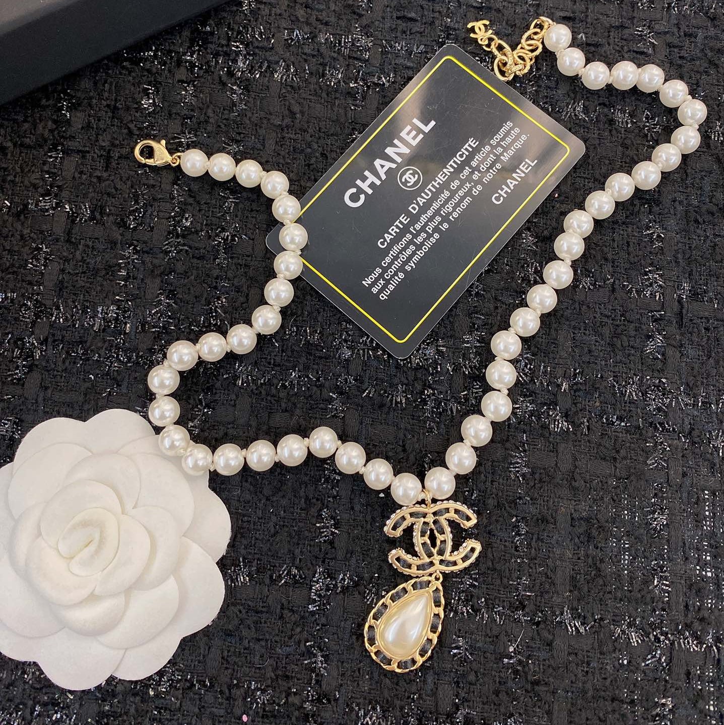 CCN511 Pearl Chain Metal leather drop pendant necklace - ccfashionjewelry