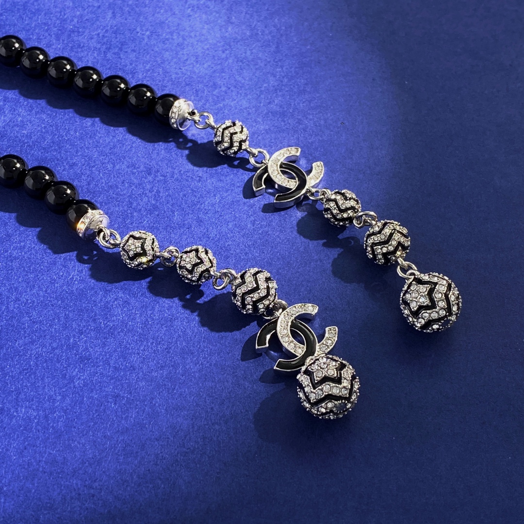 CCL072 Long pearl chain Black Halter sweater necklace - ccjewelryacc