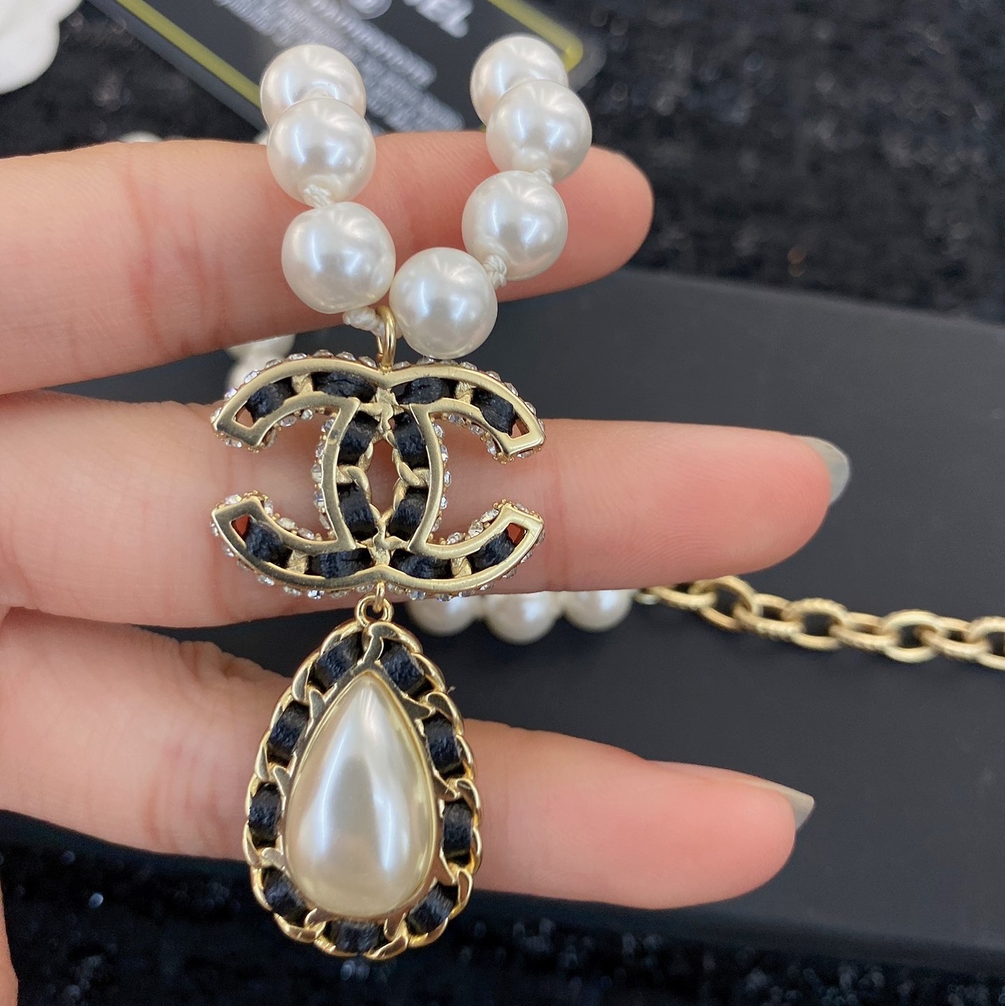 CCN511 Pearl Chain Metal leather drop pendant necklace - ccjewelryacc